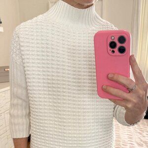 White Cotton Waffle Sweater